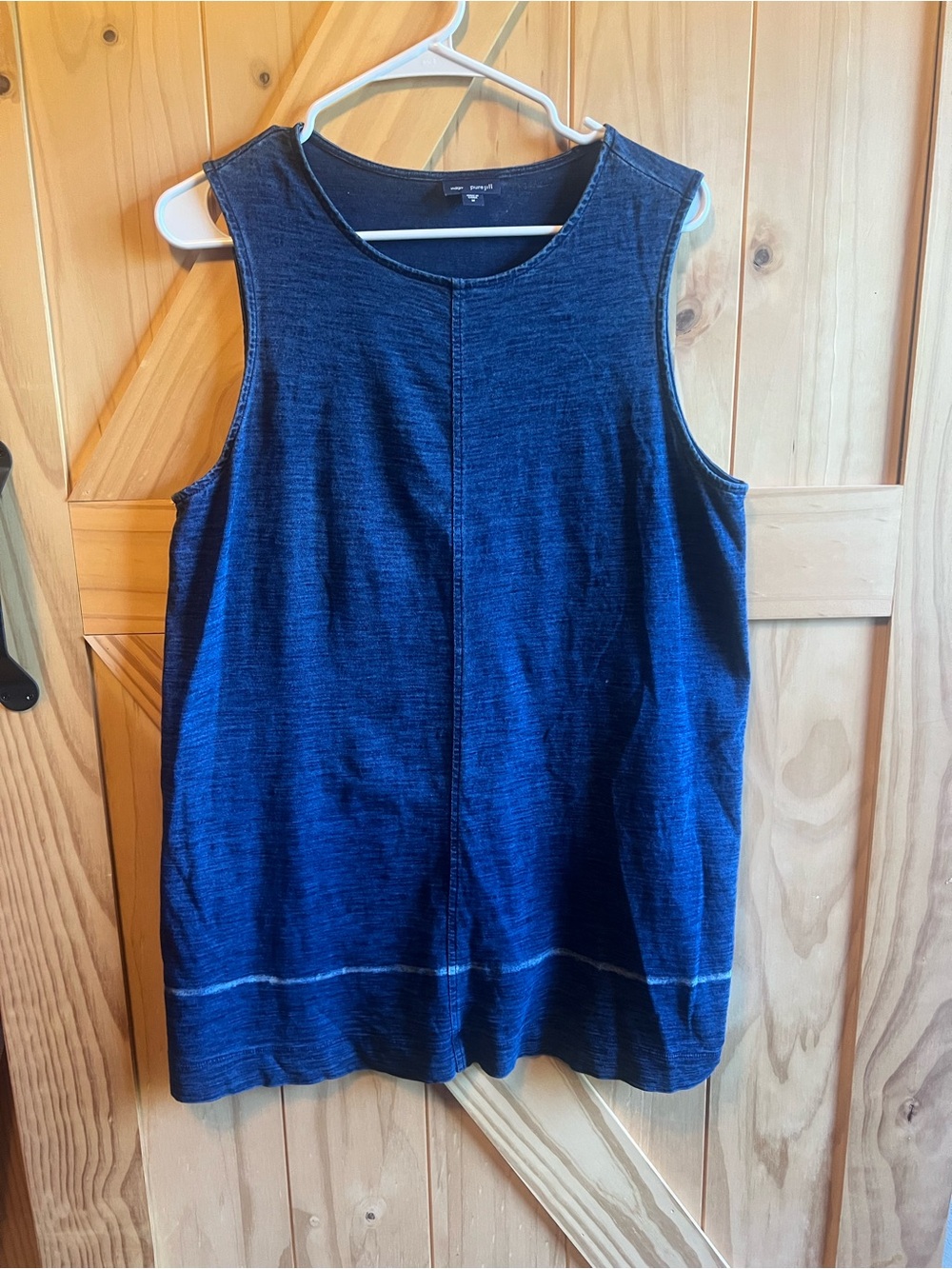 Pure Jill Indigo Sleeveless Tunic Dress 100% Cotton Faux Wrap Back M Summer Boho